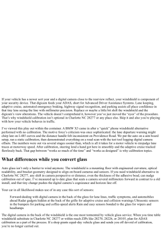 ADAS & Windshield Calibration Charlotte NC 28277: Don’t Skip This Step