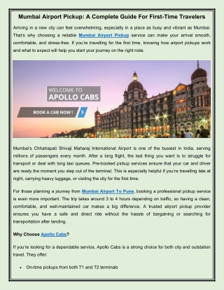 Mumbai Airport Pickup A Complete Guide For First-Time Travelers