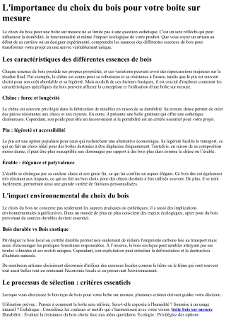 L'importance du choix du bois pour votre boite sur mesure