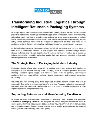 Transforming Industrial Logistics Through Intelligent Returnable Packaging Systems