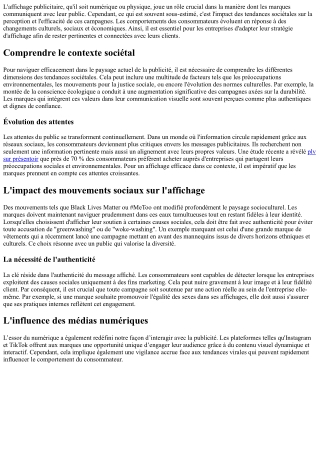 L’influence des tendances sociétales sur le public ciblé par l’affichage.