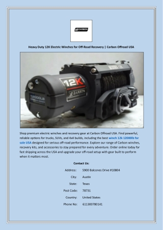 Heavy Duty 12K Electric Winches for Off-Road Recovery - Carbon Offroad USA