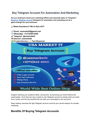 Buy Telegram Account For Automation And Marketing