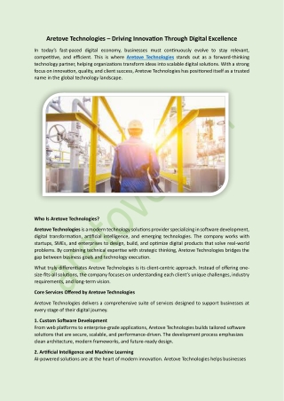 Aretove Technologies – Driving Innovation Through Digital Excellence