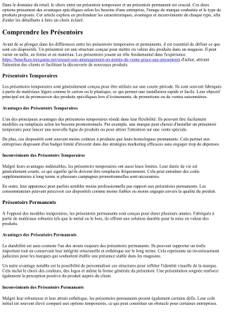 Présentoirs Temporaires vs Permanents : Que Choisir ?