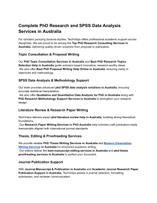 Complete PhD Research and SPSS Data Analysis Services in Australia