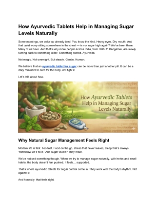 How Ayurvedic Tablets Help in Managing Sugar Levels Naturally
