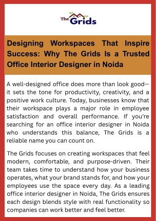 Designing Workspaces That Inspire Success Why The Grids Is a Trusted Office Interior Designer in Noida