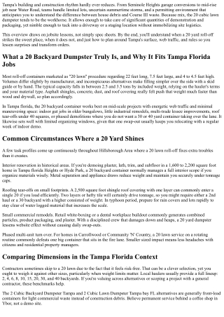 Ultimate Overview to 20 Cubic Yard Dumpster Tampa Florida for Construction Proje