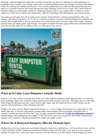 Locating the Right Fit: 8 Cubic Backyard Dumpster Tampa for Medium Projects