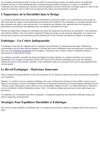 Conception Durable et Esthétique : Un Duo Gagnant pour les PRÉSENTOIRS.