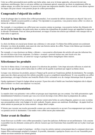 Réussir son premier projet de coffret personnalisé en quelques étapes.