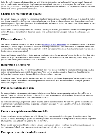 Des astuces simples pour embellir vos créations de cofferts personnalisés.