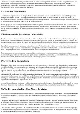 De l’artisanat à la technologie: Évolution du coffre personnalisable.