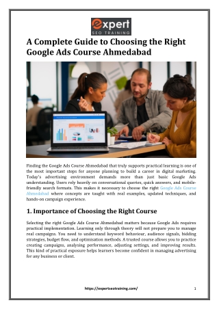 A Complete Guide to Choosing the Right Google Ads Course Ahmedabad