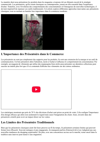 Réinventer la Tradition : Nouvelles Approches aux PRÉSENTOIRS Classiques