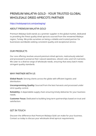 Premium Malatya Gold - Your Trusted Global Wholesale Dried Apricots Partner