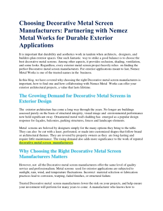 How to Choose Decorative Metal Screen Manufacturers– Nemez Metal Works for Heavy
