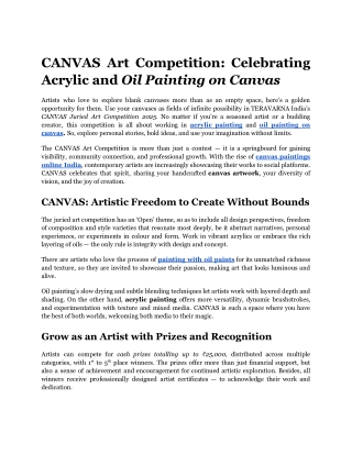 Win BIG with acrylic painting or oil in CANVAS competition