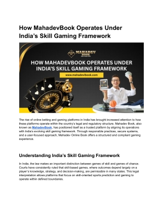 How MahadevBook Operates Under India’s Skill Gaming Framework