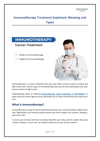 Immunotherapy Treatment Explained - Meaning and Types PDF
