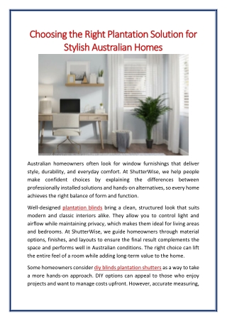 Choosing the Right Plantation Solution for Stylish Australian Homes