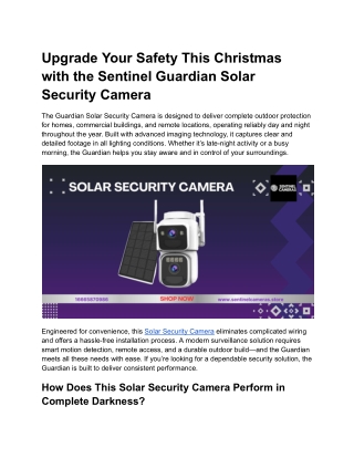 Upgrade Your Safety This Christmas with the Sentinel Guardian Solar Security Camera