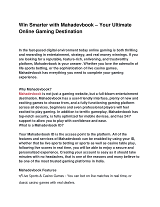 Win Smarter with Mahadevbook – Your Ultimate Online Gaming Destination