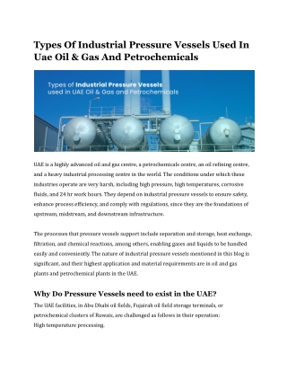 Types Of Industrial Pressure Vessels Used In Uae Oil & Gas And Petrochemicals