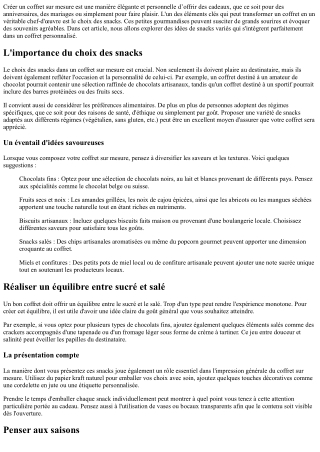 Les Meilleures Idées de Snacks à Intégrer dans un Coffret sur Mesure.