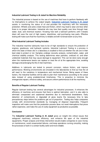 Industrial Lubricant Testing in Al Jubail