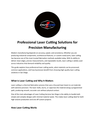 Professional Laser Cutting Solutions for Precision Manufacturing