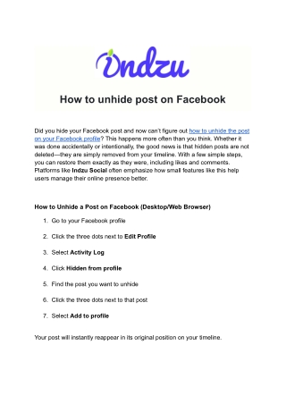 How to unhide post on Facebook