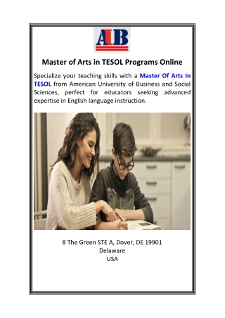 Master of Arts in TESOL Programs Online