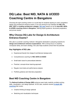 DQ Labs_ Best NID, NATA & UCEED Coaching Centre in Bangalore