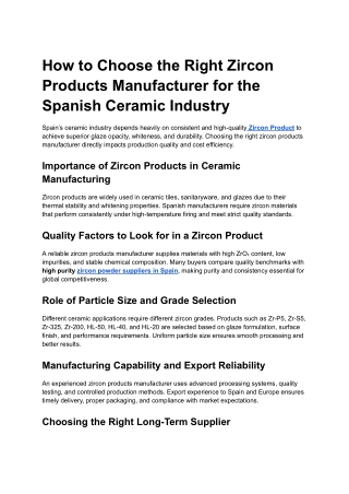 How to Choose the Right Zircon Products Manufacturer for the Spanish Ceramic Industry