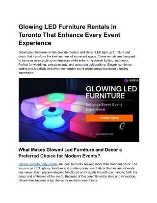 Glowing LED Furniture Rentals in Toronto That Enhance Every Event Experience
