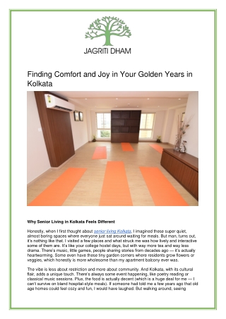 Senior Living in Kolkata | Comfortable Senior Citizen Home