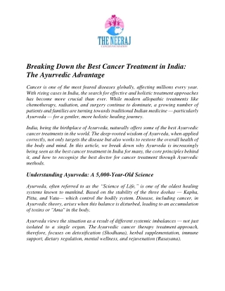 Breaking Down the Best Cancer Treatment in India The Ayurvedic Advantage