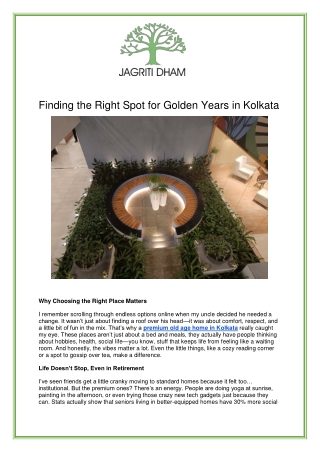 Premium & Luxury Old Age Home in Kolkata | Jagriti Dham