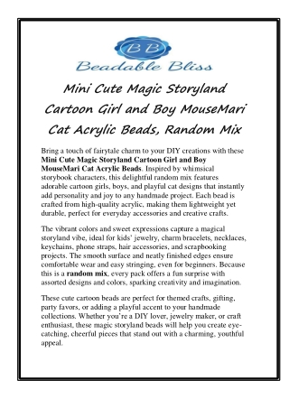 Mini Cute Magic Storyland Cartoon Girl and Boy MouseMari Cat Acrylic Beads, Random Mix