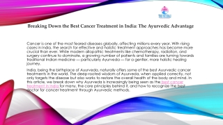 Breaking Down the Best Cancer Treatment in India The Ayurvedic Advantage