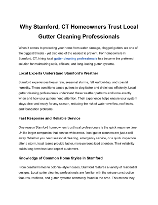 Why Stamford, CT Homeowners Trust Local Gutter Cleaning Professionals