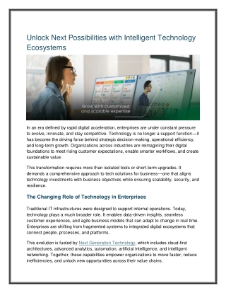 Unlock Next Possibilities with Intelligent Technology Ecosystems