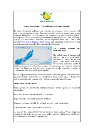 Power Emporium: Trusted Medical Gloves Supplier