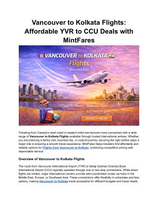 Vancouver to Kolkata Flights with Flexible Fare Options