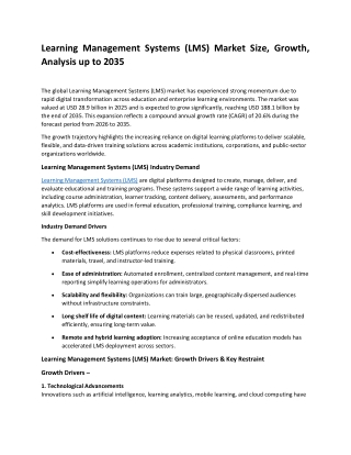 Learning Management Systems (LMS) Market Players and Forecast Till 2035