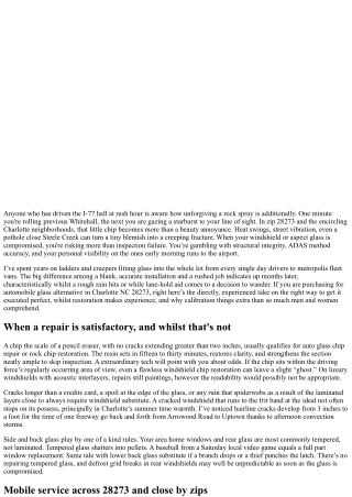 Vehicle Glass Replacement Charlotte NC 28273: Trusted Technicians Near You