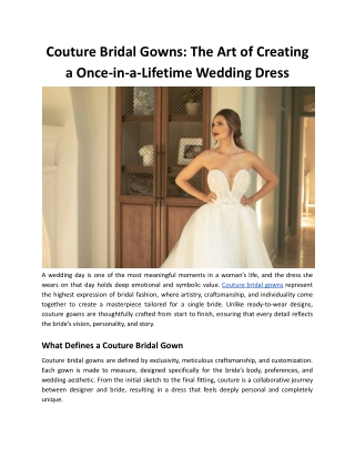 Couture Bridal Gowns: The Art of Creating a Once-in-a-Lifetime Wedding Dress