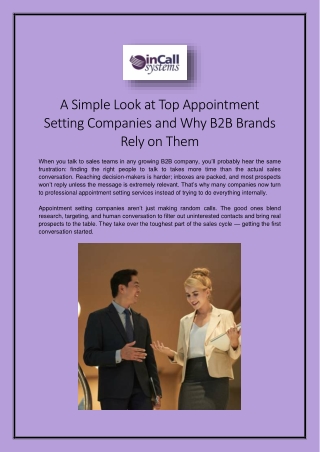 A Simple Look at Top Appointment Setting Companies and Why B2B Brands Rely on Them